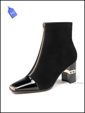 Suede ankle boots block heel square toe